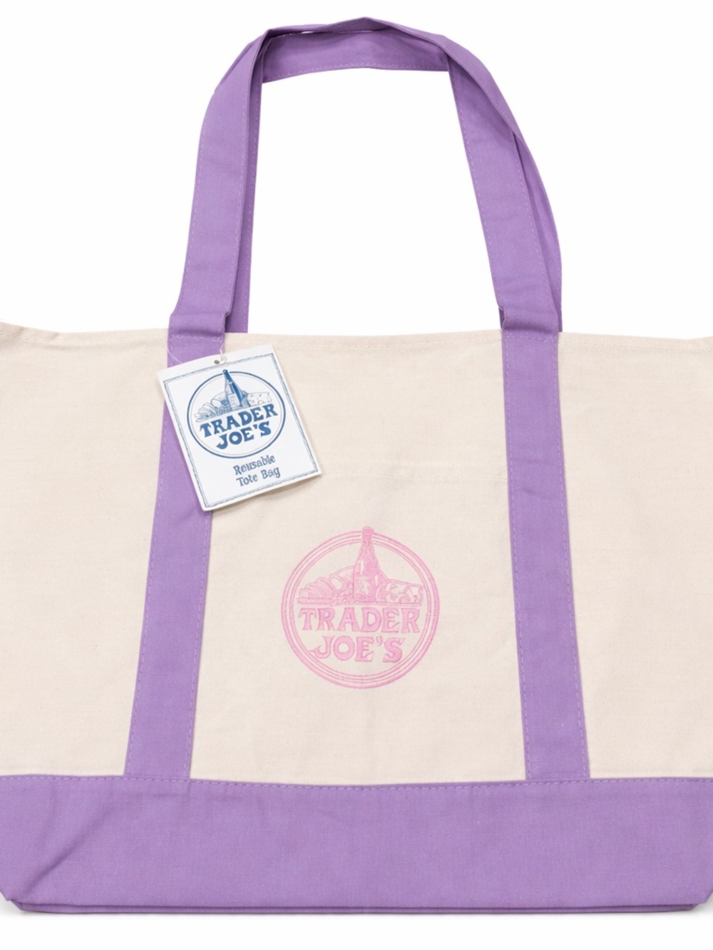 Trader Joe's Cream Canvas Tote with Lavender Accents